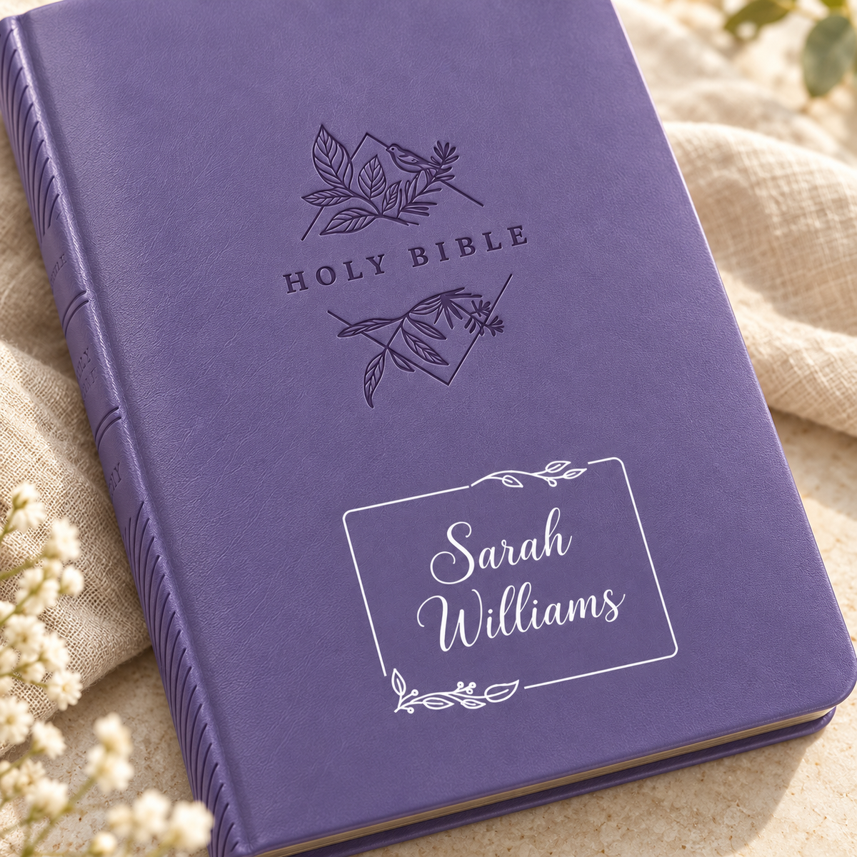 Personalized NLT Lavender Thinline Bible - Large Print, Filament Enabled - Floral Frame
