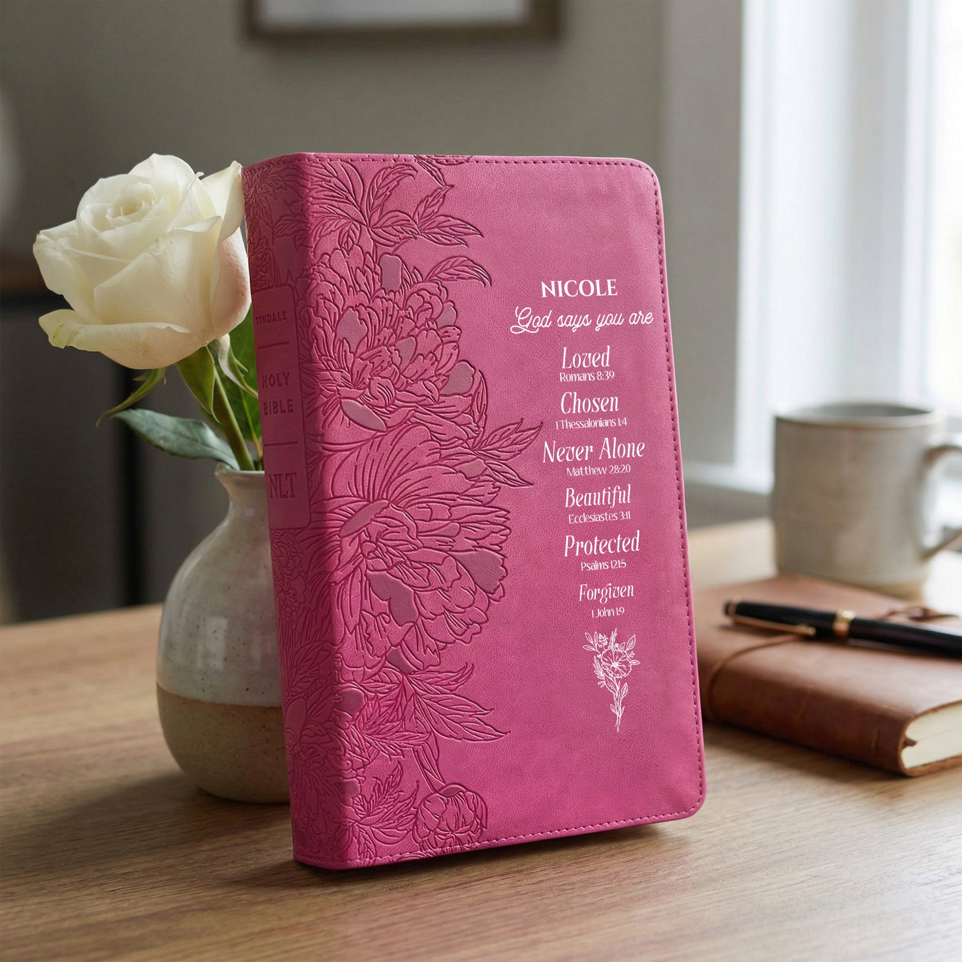 Personalized NLT Giant Print Bible - Red Letter, Filament Enabled - Peony Pink - Verse-Inspired