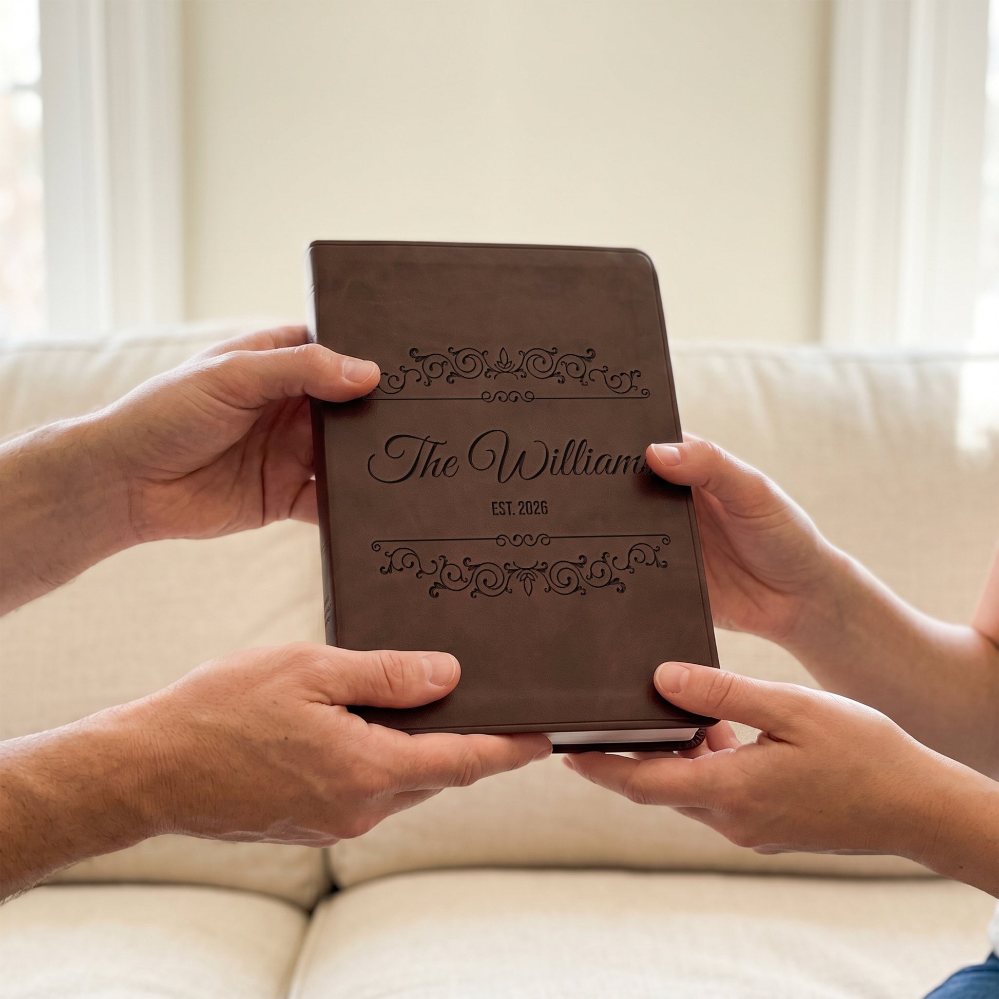 Personalized ESV Brown Bible - Engraved Frame Family Name
