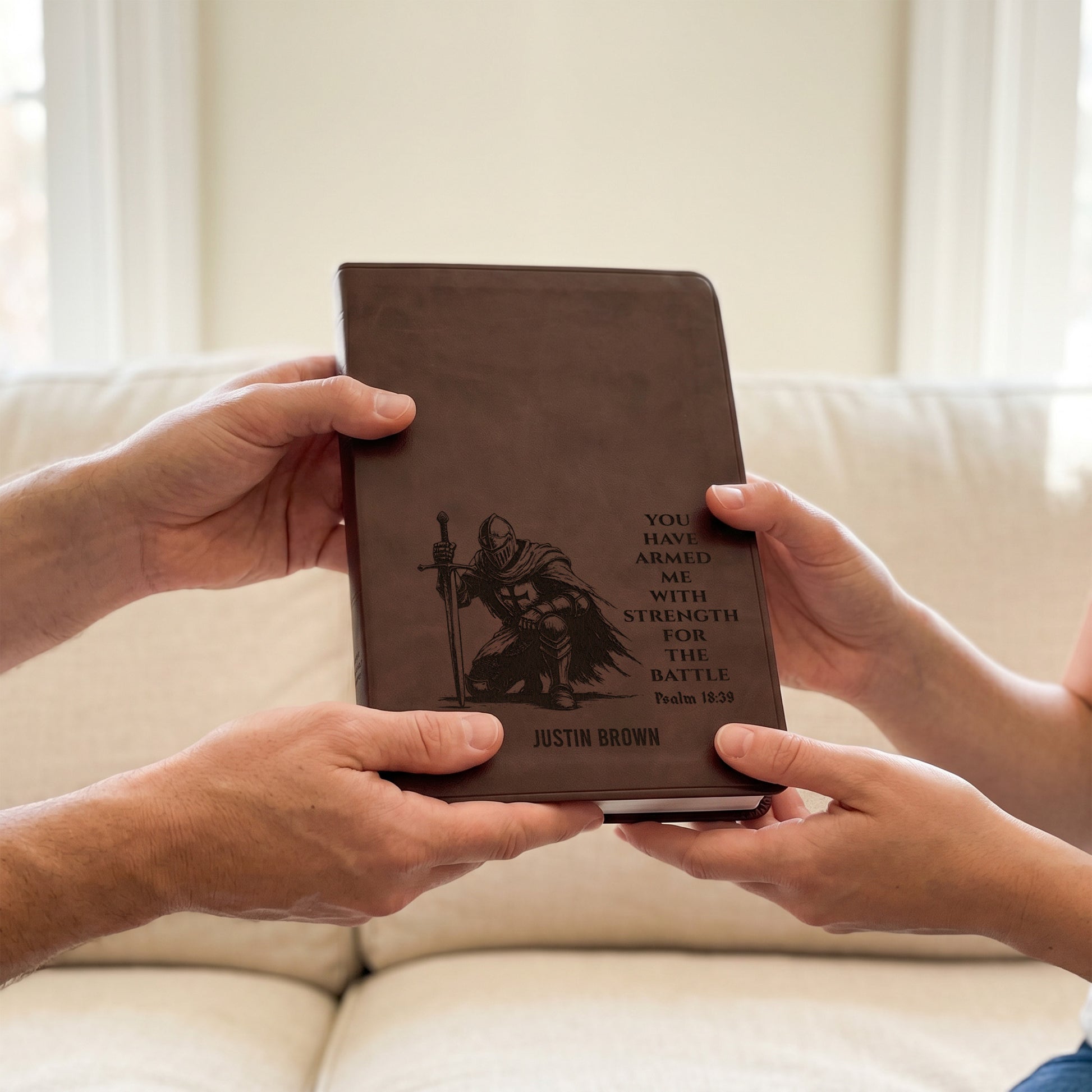 Personalized ESV Brown Bible - Knight Design