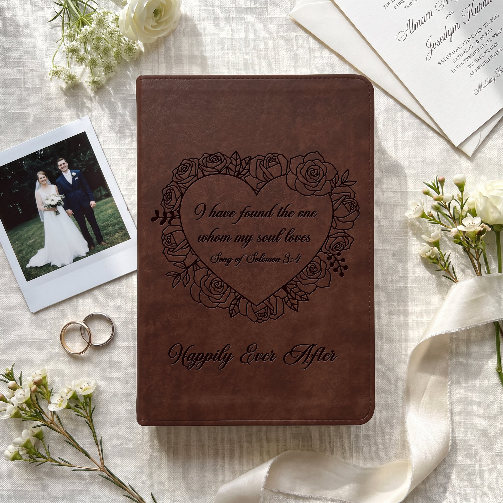 Personalized ESV Brown Bible - Engraved Song of Solomon 3:4 Wedding Design