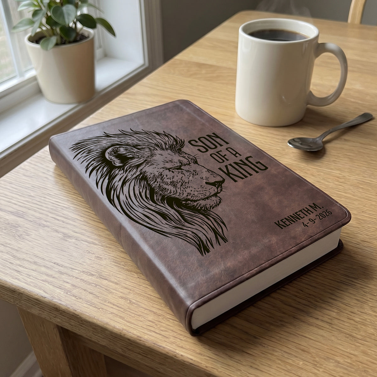 Personalized ESV Brown Bible - Engraved Lion Son of a King Design