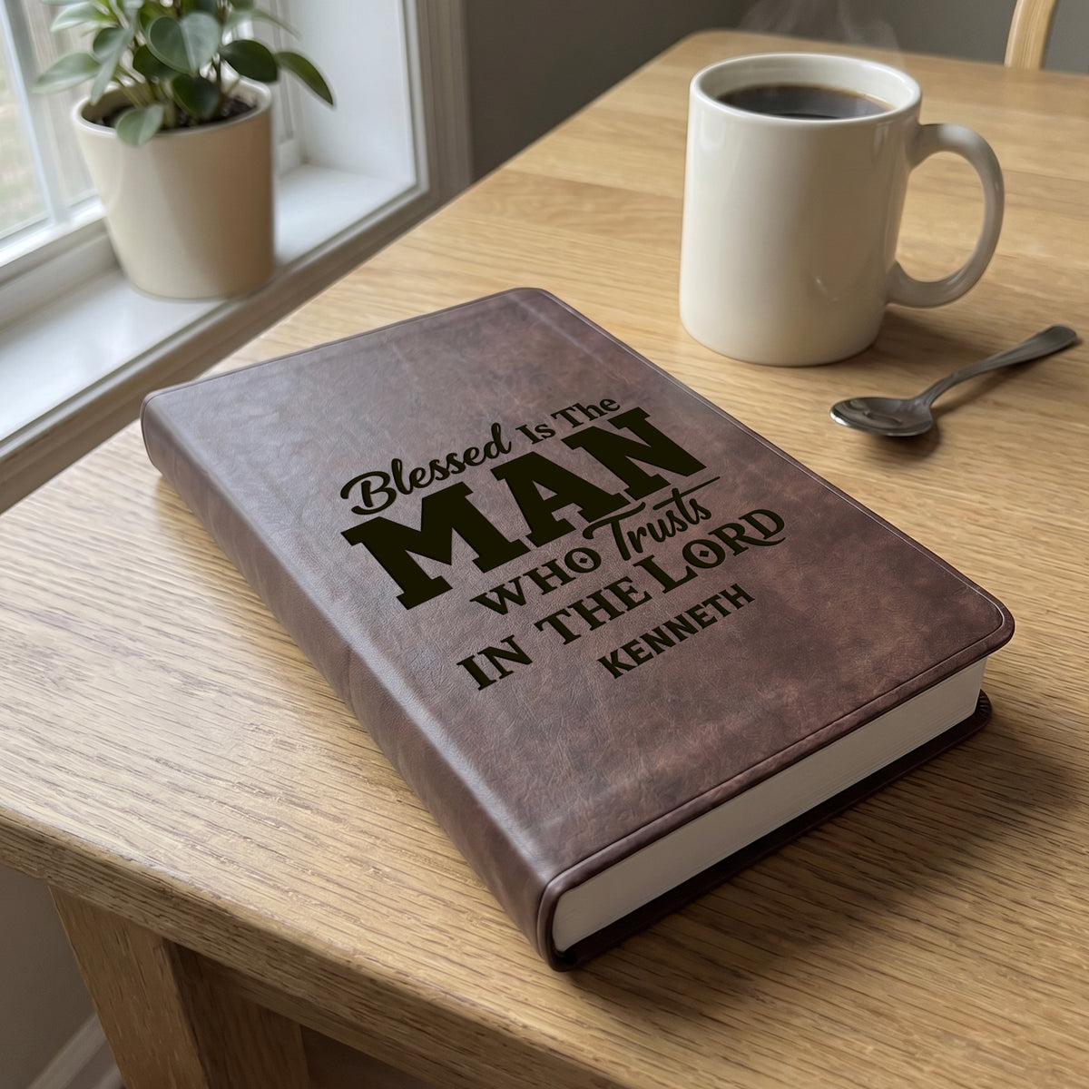 Personalized ESV Brown Bible - Engraved Man Who Trusts in the Lord Design