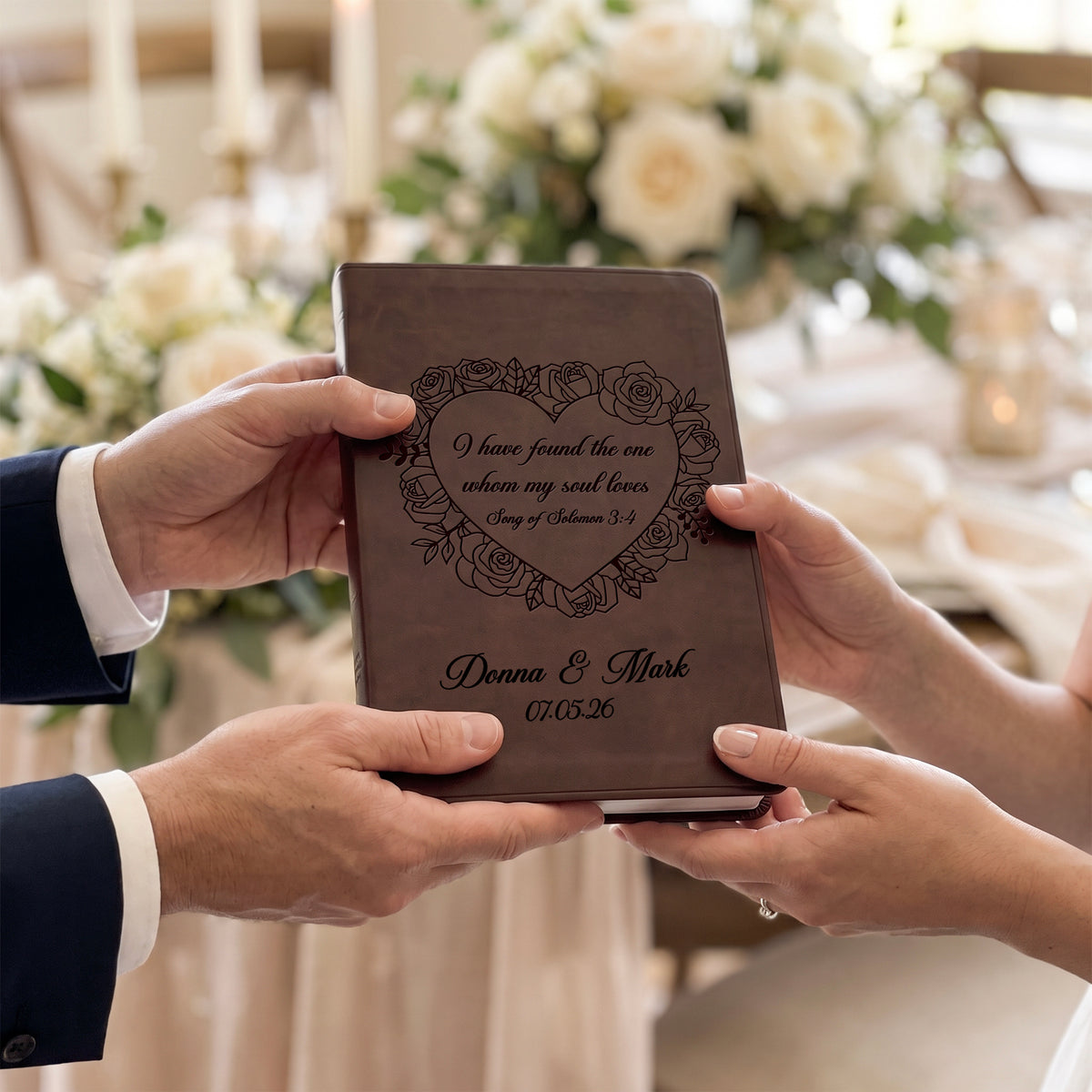 Personalized ESV Brown Bible - Engraved Song of Solomon 3:4 Wedding Design
