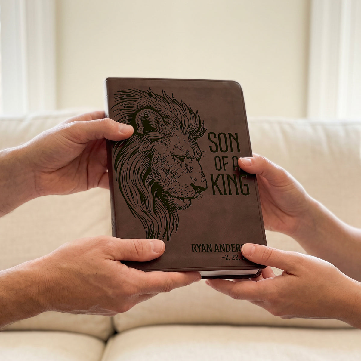Personalized ESV Brown Bible - Engraved Lion Son of a King Design