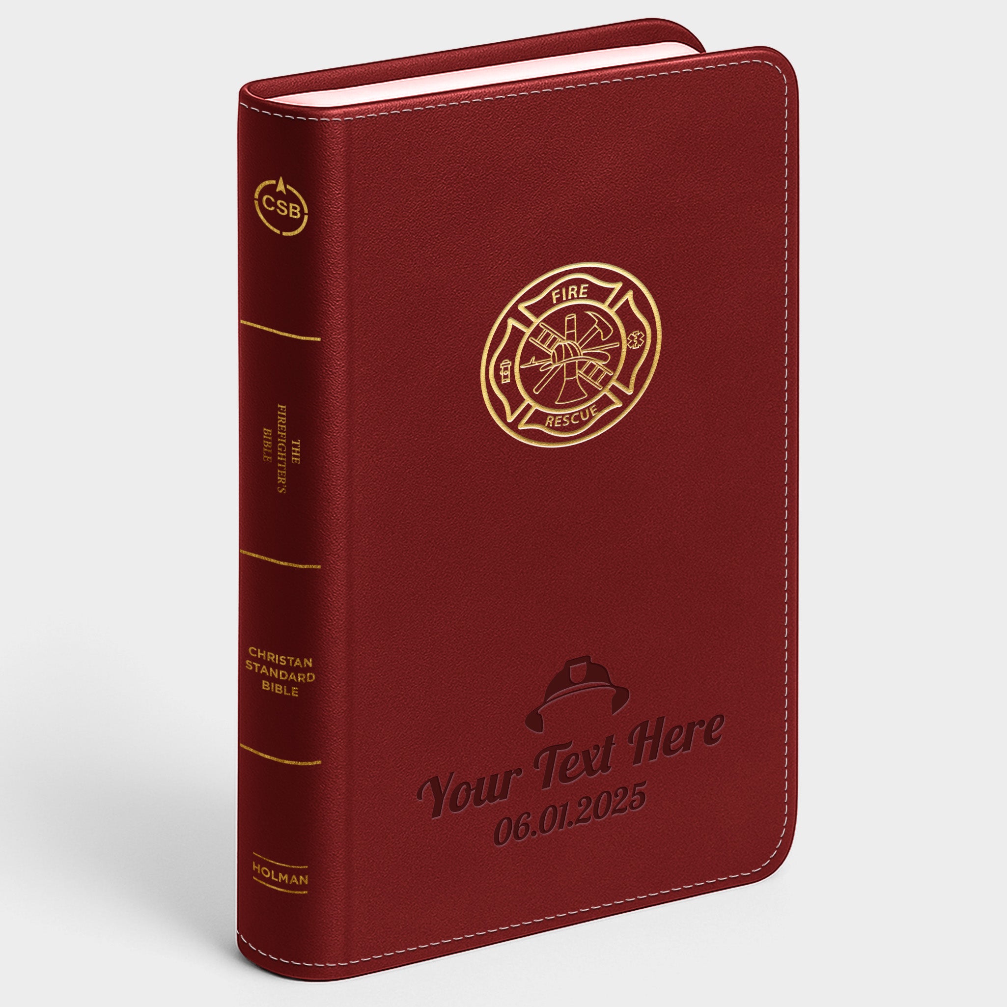 Personalized CSB Firefighter's Bible, Red Letter - Burgundy - Engraved Icon