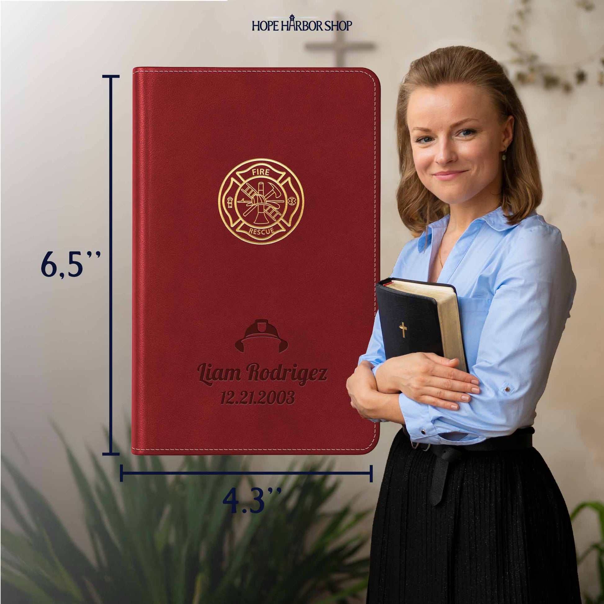 Personalized CSB Firefighter's Bible, Red Letter - Burgundy - Engraved Icon