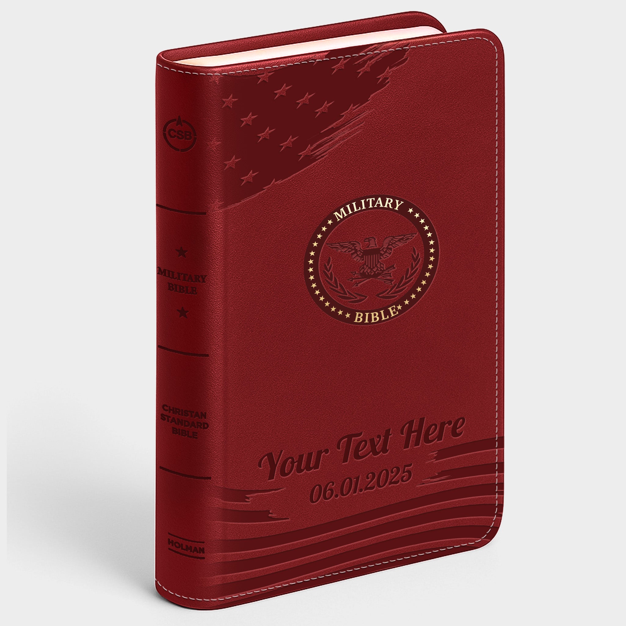 Personalized CSB Military Bible, Red Letter - Burgundy - Engraved Icon