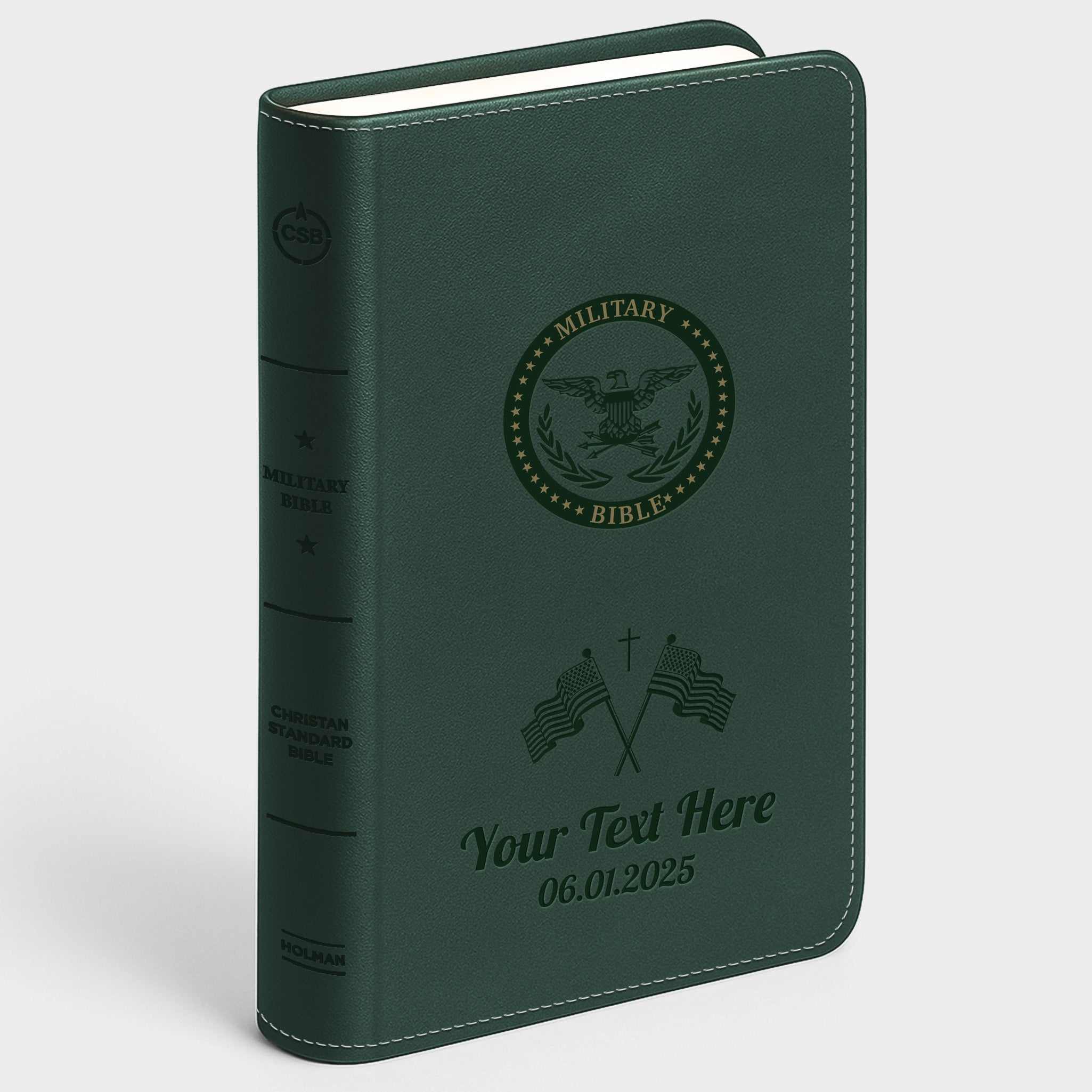 Personalized CSB Military Bible, Red Letter - Green - Engraved Icon