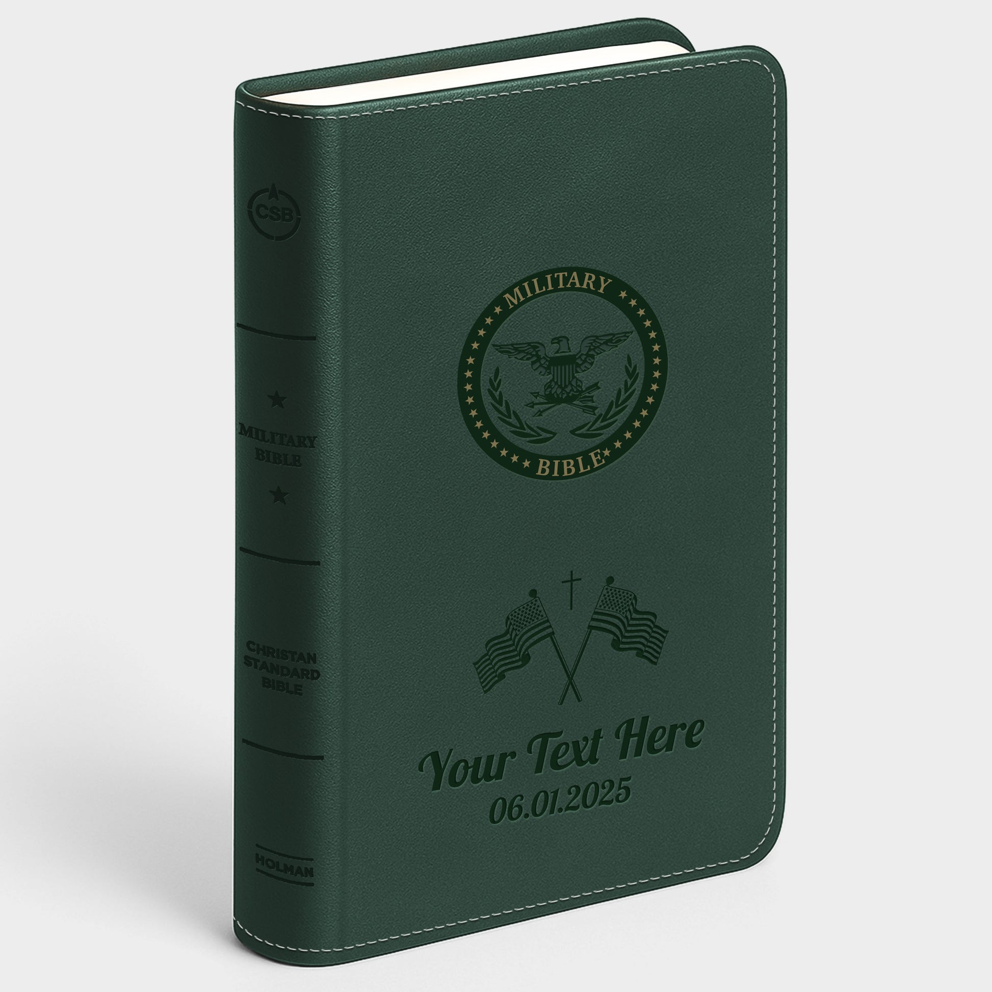 Personalized CSB Military Bible, Red Letter - Green - Engraved Icon