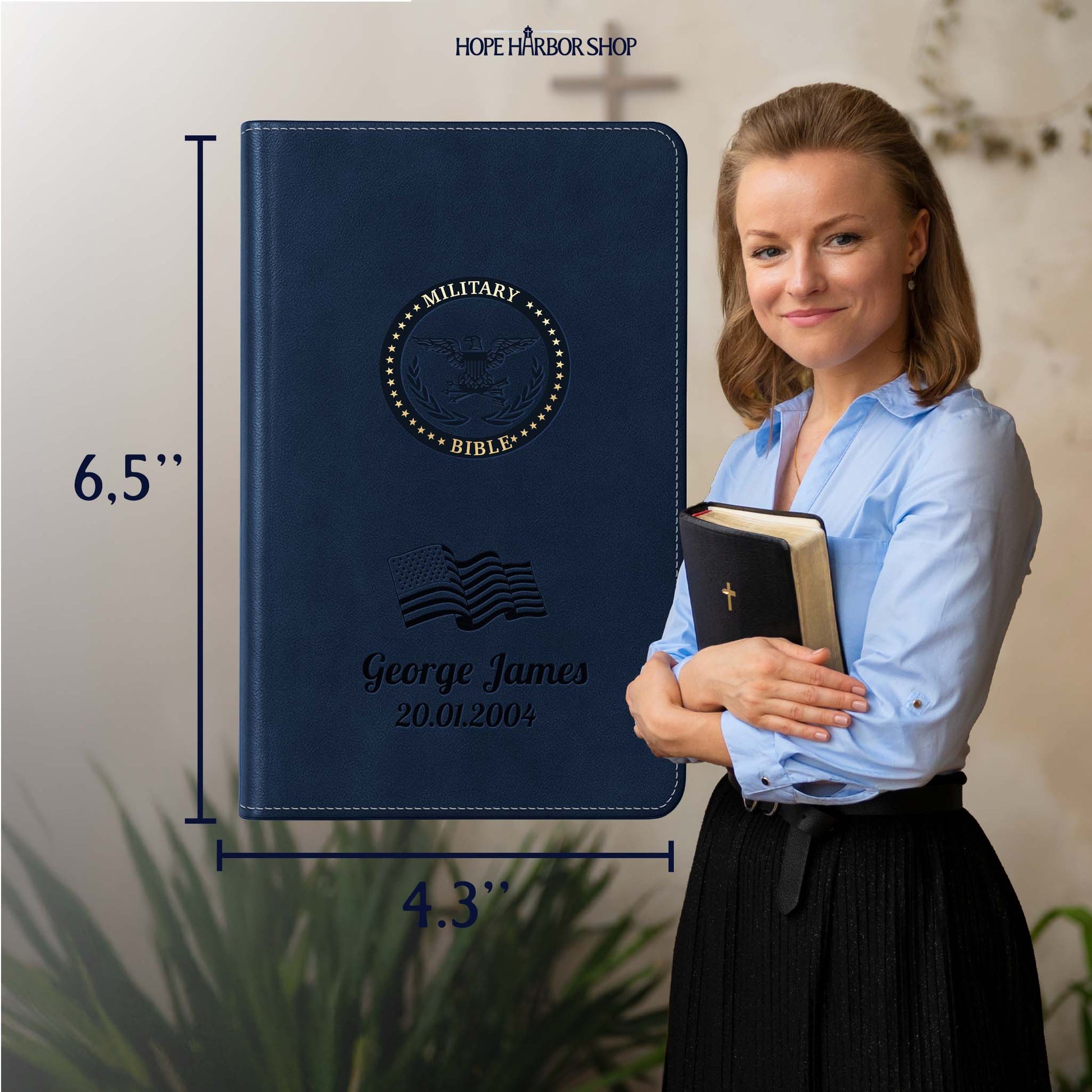 Personalized CSB Military Bible, Red Letter - Navy - Engraved Icon