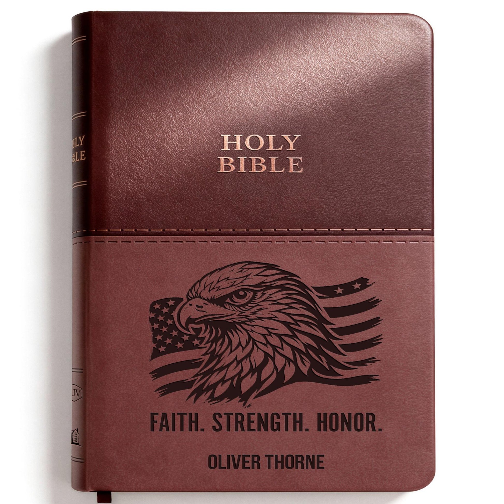 Personalized KJV Bible Brown Thinline - Engraved Eagle and American Flag - Red Letter