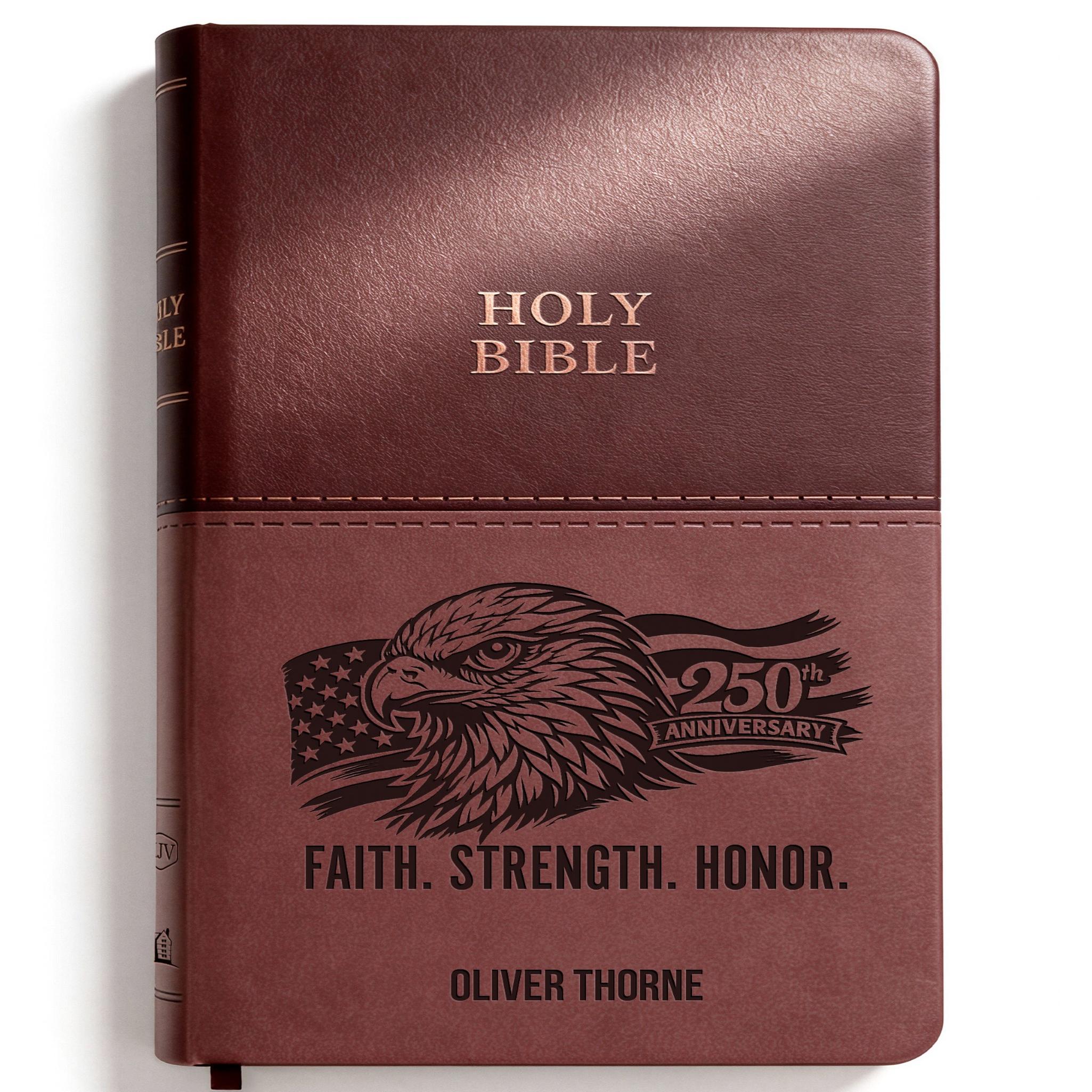 Personalized KJV Bible Brown Thinline - Eagle and American 250th Anniversary Flag - Red Letter