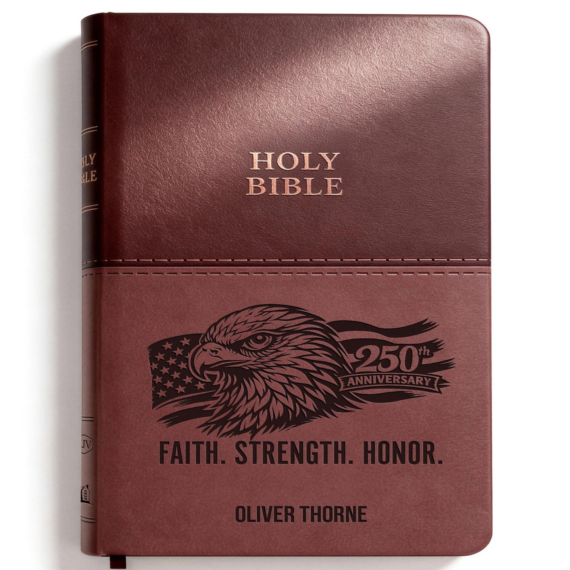Personalized KJV Bible Brown Thinline - Eagle and American 250th Anniversary Flag - Red Letter