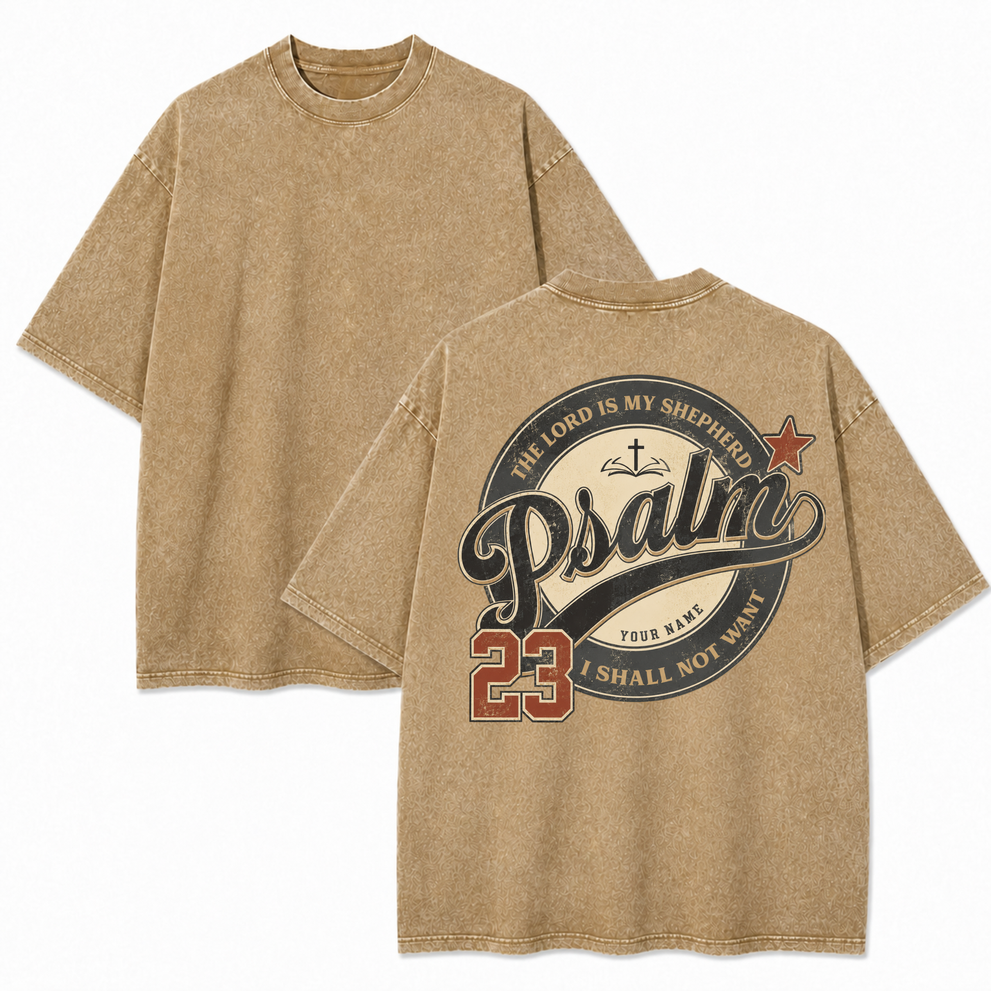 Custom Christian Shirt, Psalm 23 Acid Washed Graphic Tee with Name Number