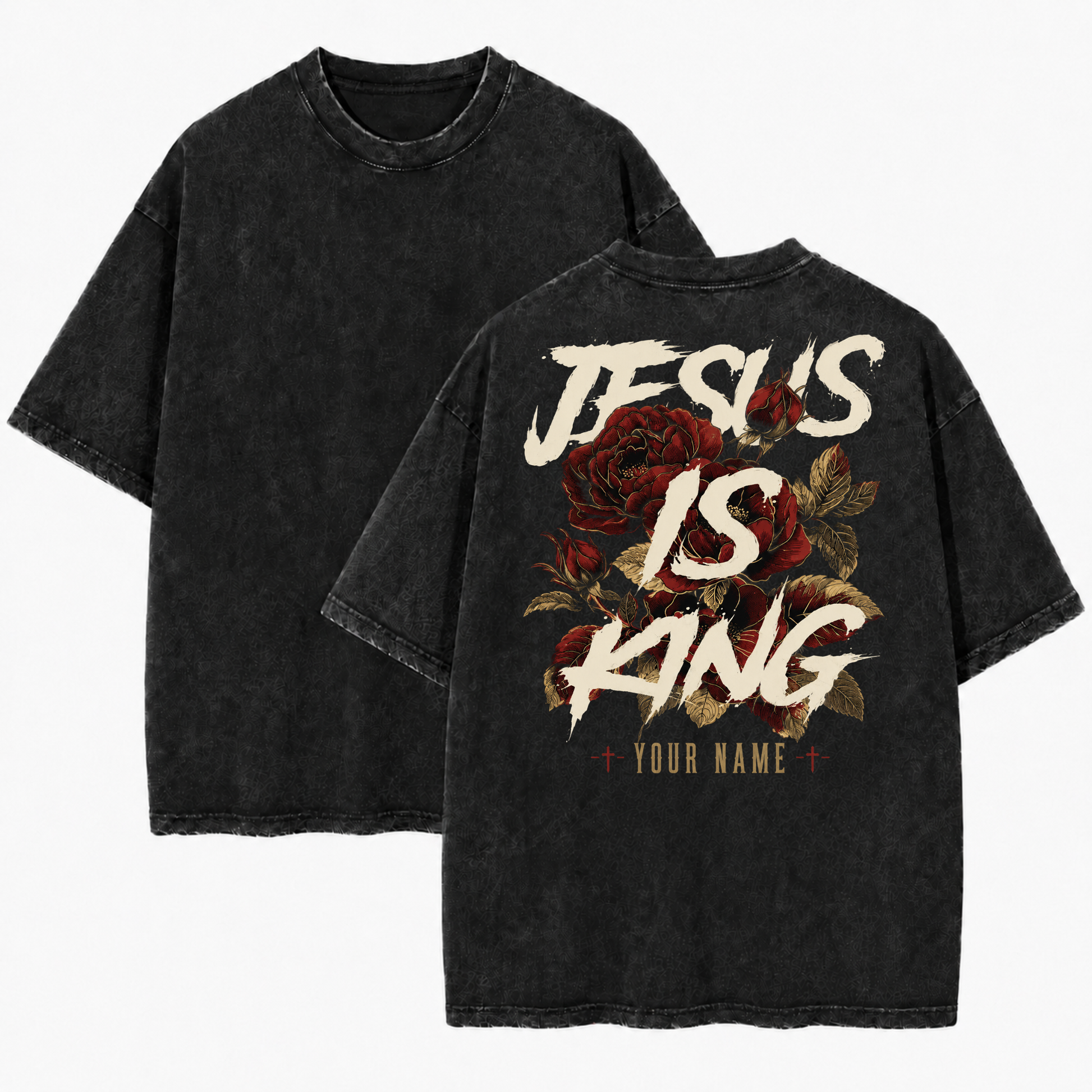 Custom Christian Shirt, Jesus is King Acid Washed Graphic Tee with Name Number