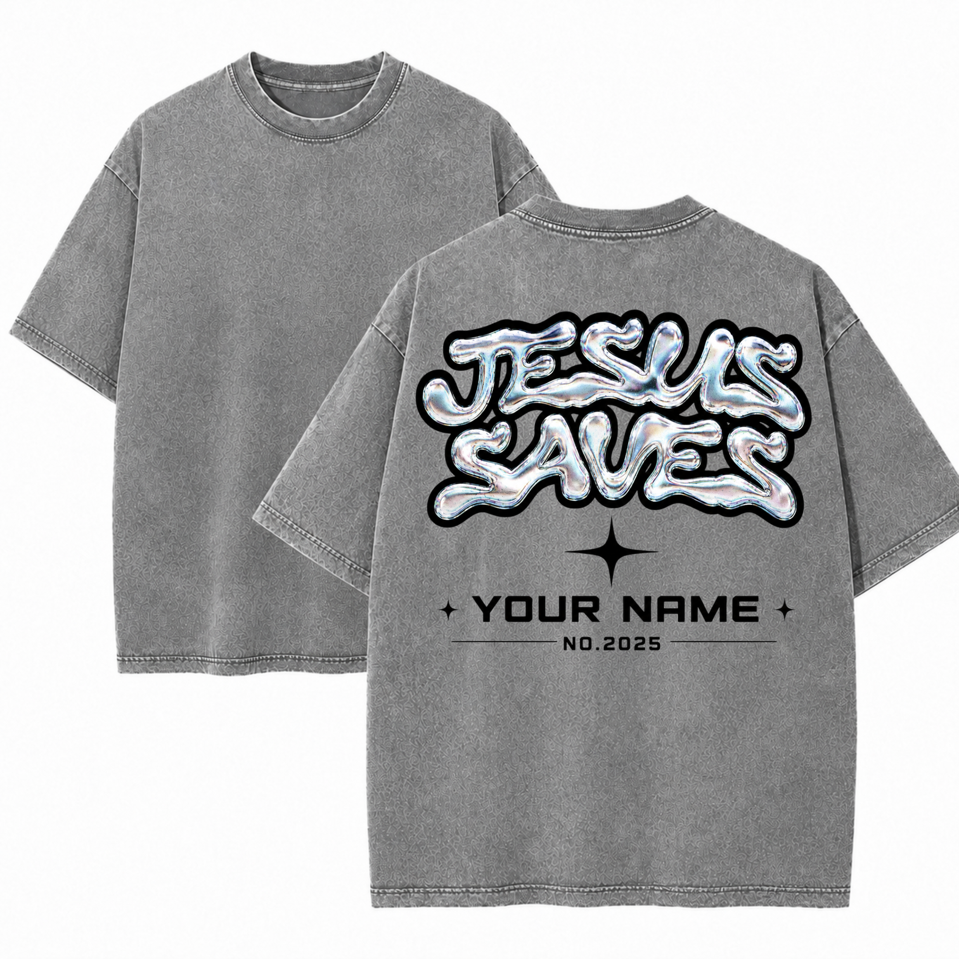 Custom Christian Shirt, Jesus Saves Acid Washed Graphic Tee with Name Number