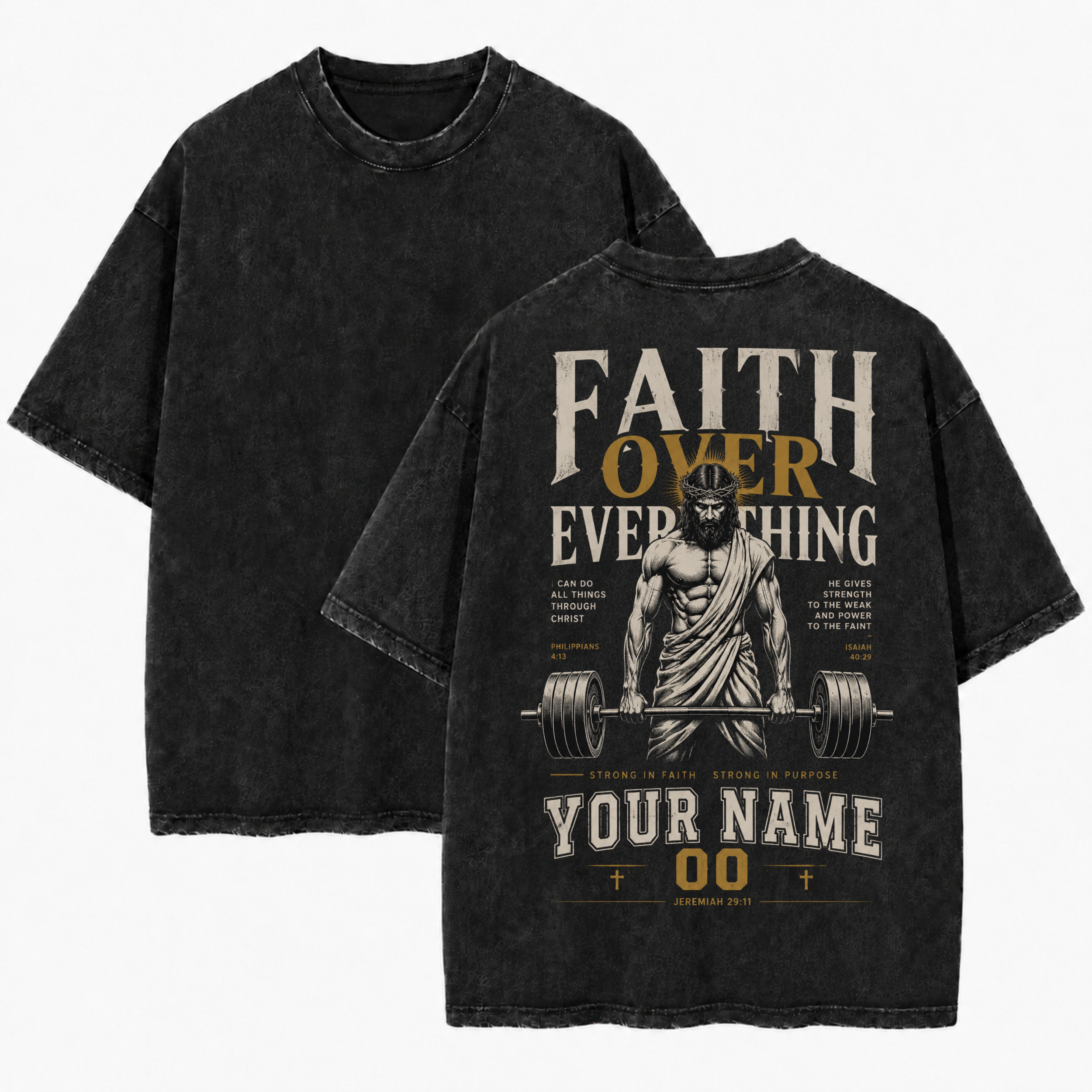 Custom Christian Shirt, Faith Over Everything Acid Washed Graphic Tee with Name Number