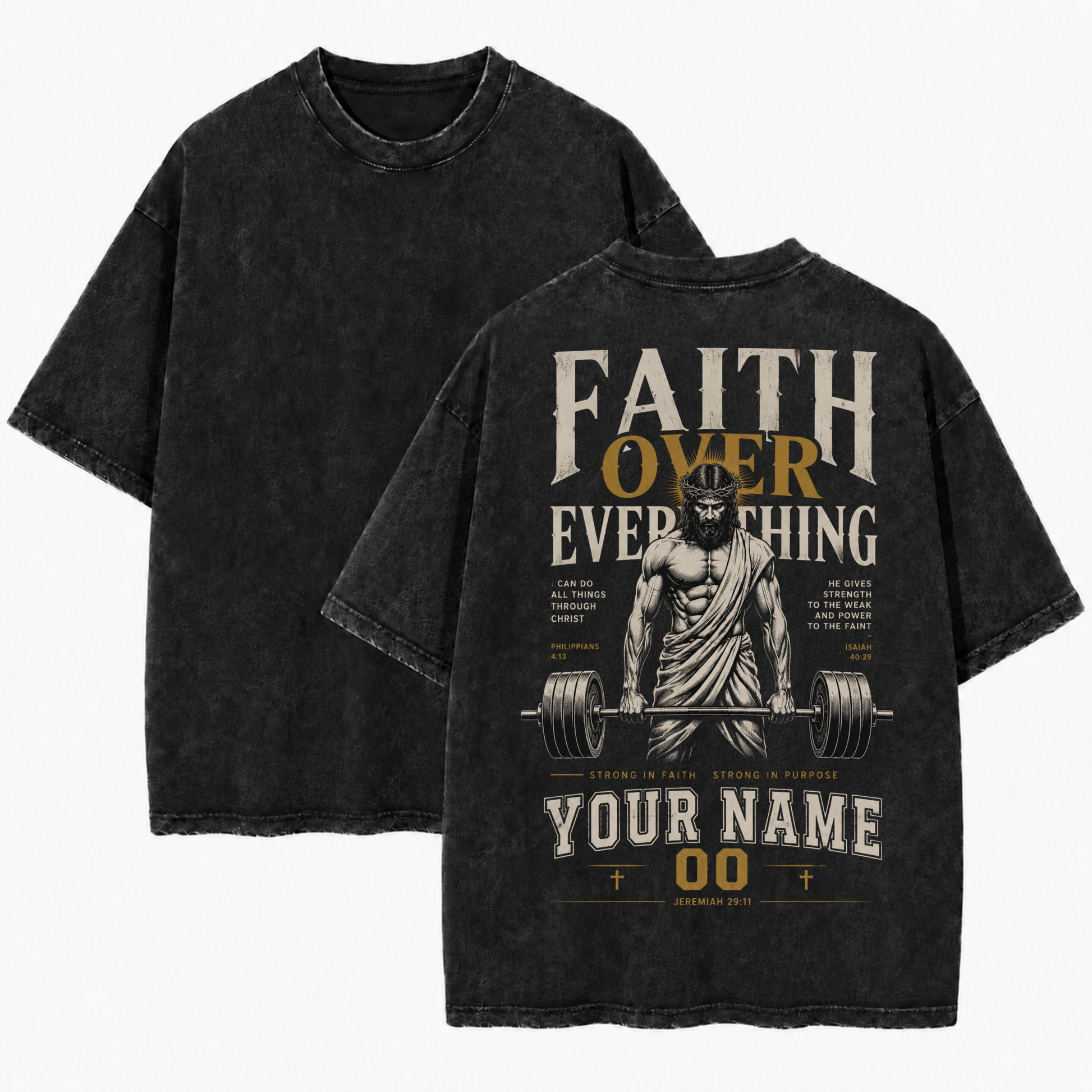 Custom Christian Shirt, Faith Over Everything Acid Washed Graphic Tee with Name Number