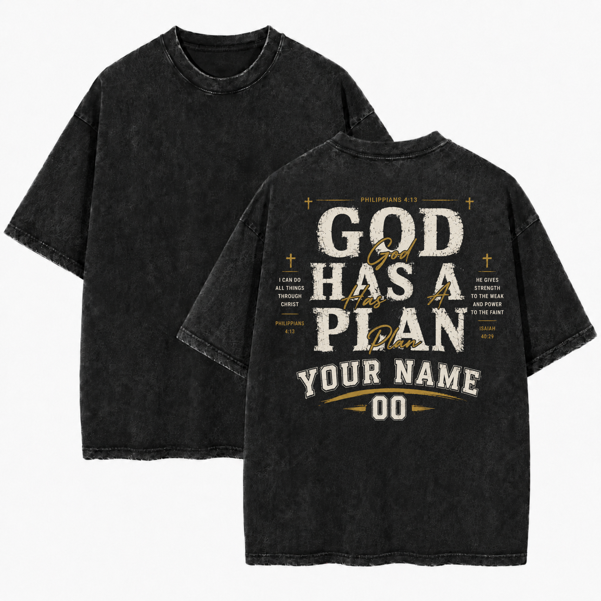Custom Christian Shirt, God Has a Plan Acid Washed Graphic Tee with Name Number