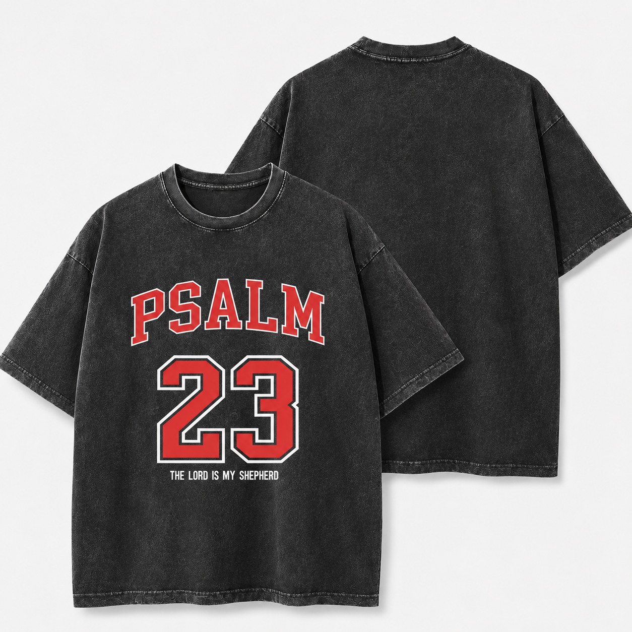 Psalm 23 Washed T-Shirt - Vintage Wash Unisex Tee, Christian Faith Graphic Tshirt
