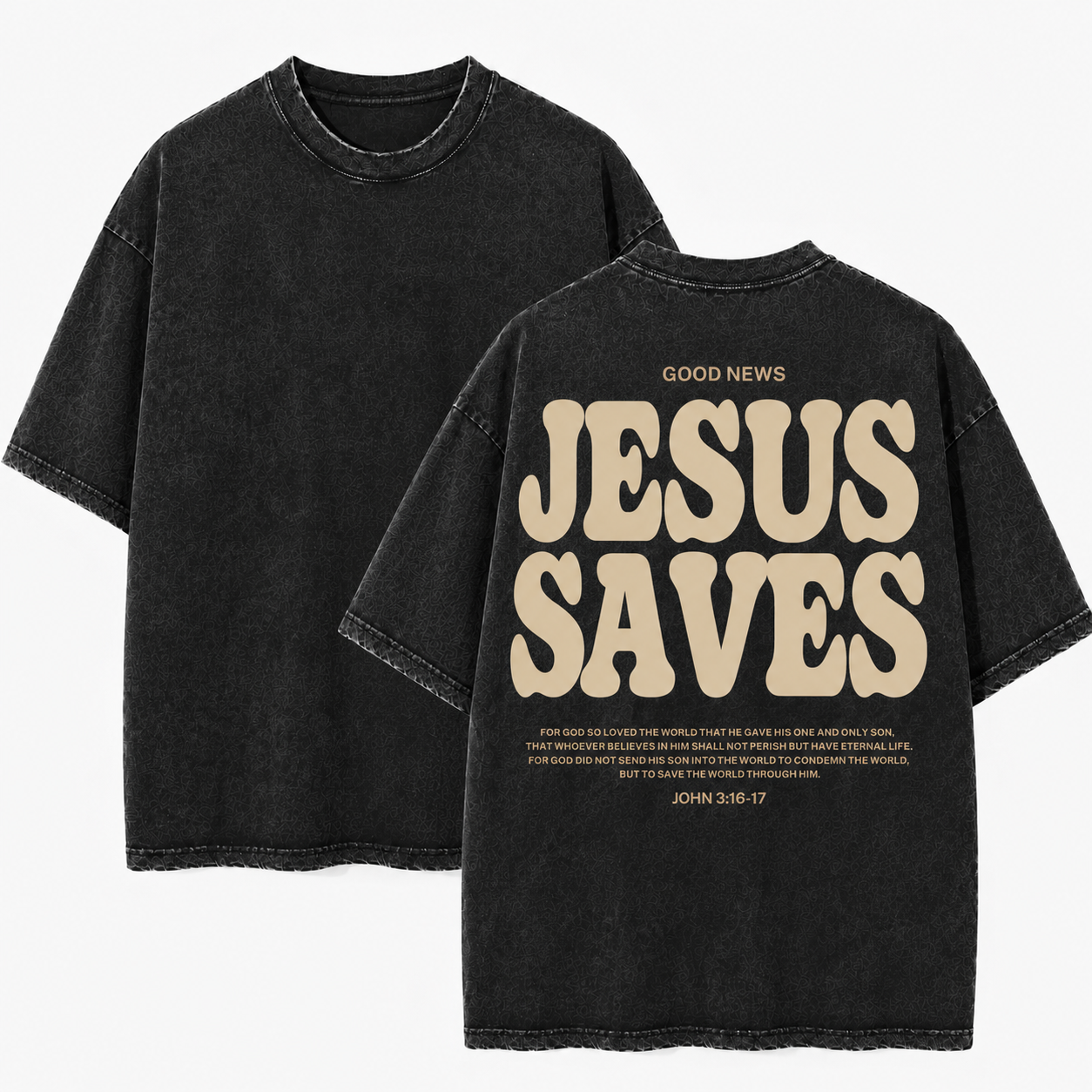 Jesus Saves Washed T-Shirt - Vintage Wash Unisex Tee, Christian Faith Graphic Tshirt