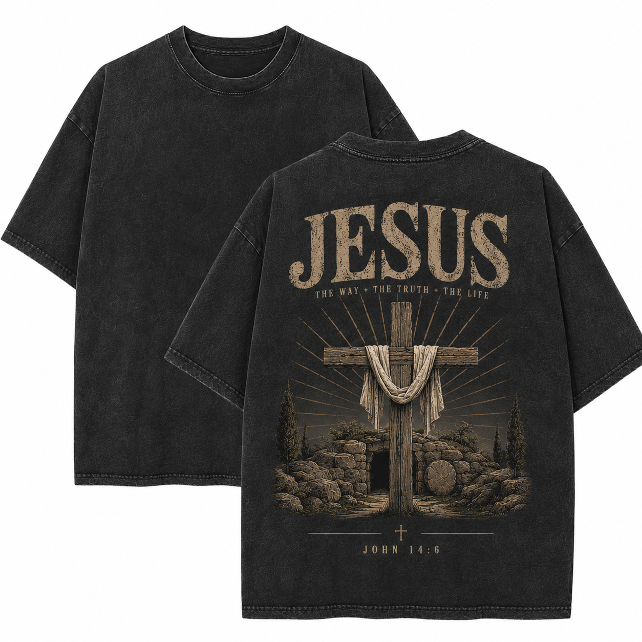Jesus Cave Washed T-Shirt - Vintage Wash Unisex Tee, Christian Faith Graphic Tshirt