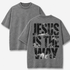 Gray washed t-shirt with a black ocean wave Jesus Is The Way back print