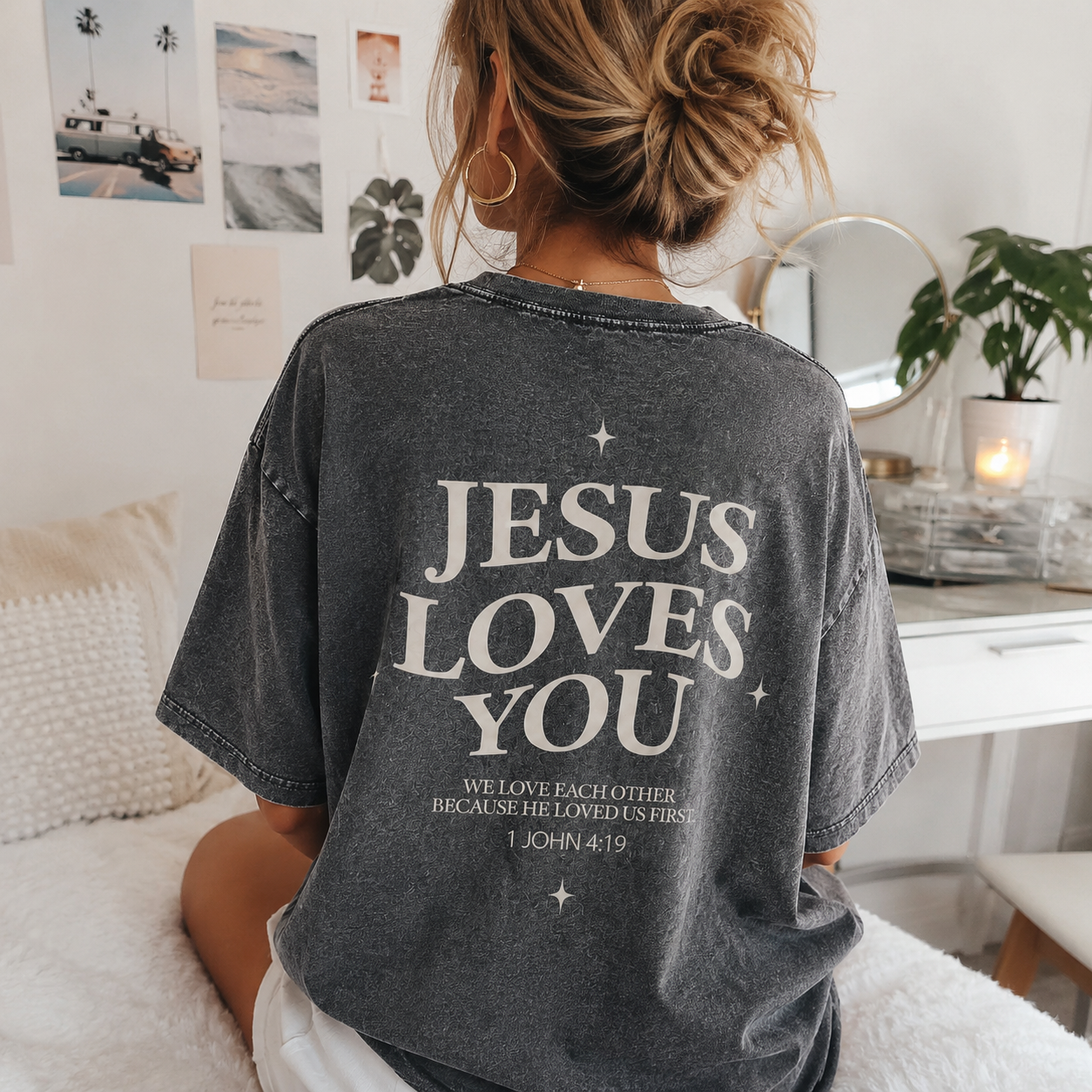 Jesus Loves You Washed T-Shirt - Vintage Wash Unisex Tee, Christian Faith Graphic Tshirt