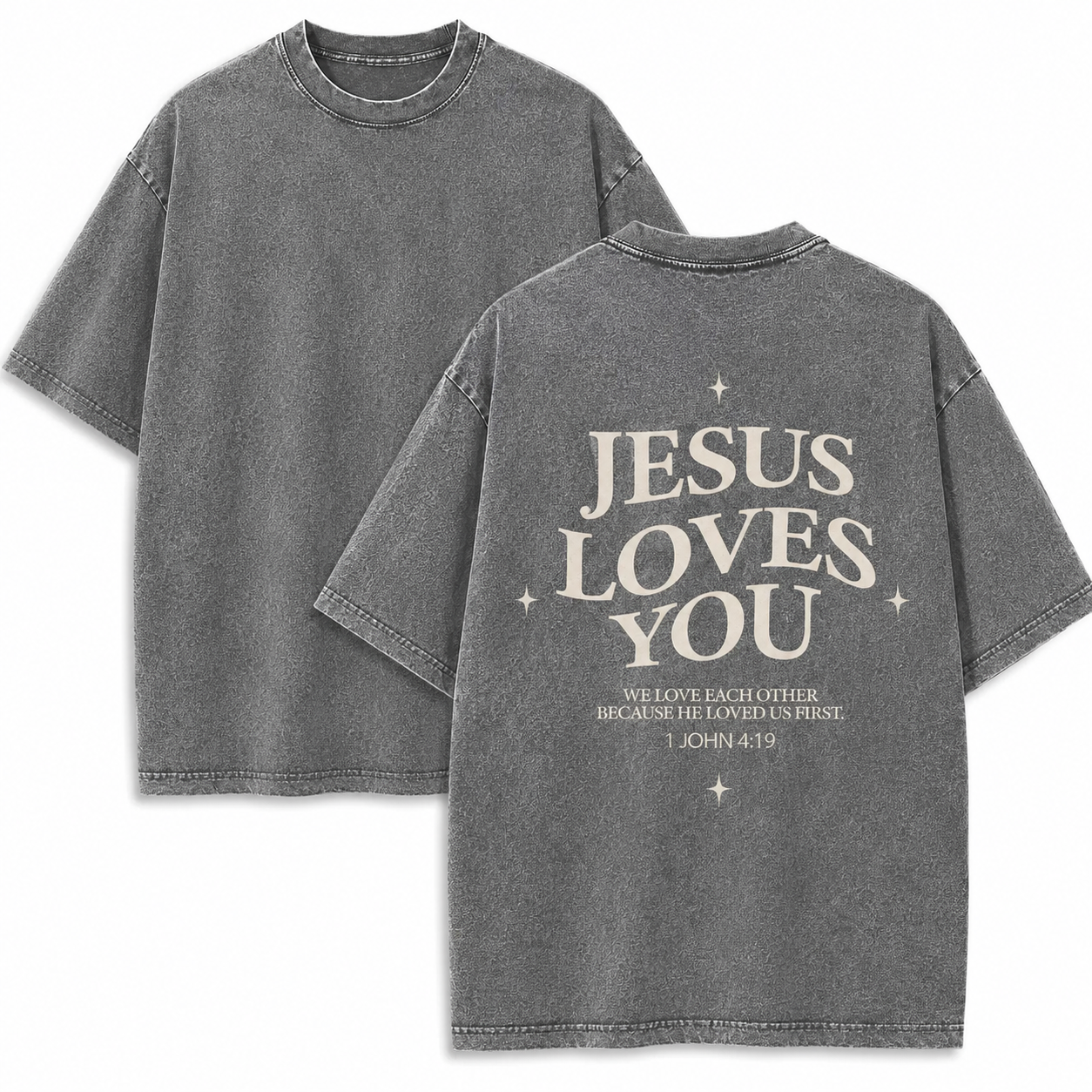Jesus Loves You Washed T-Shirt - Vintage Wash Unisex Tee, Christian Faith Graphic Tshirt