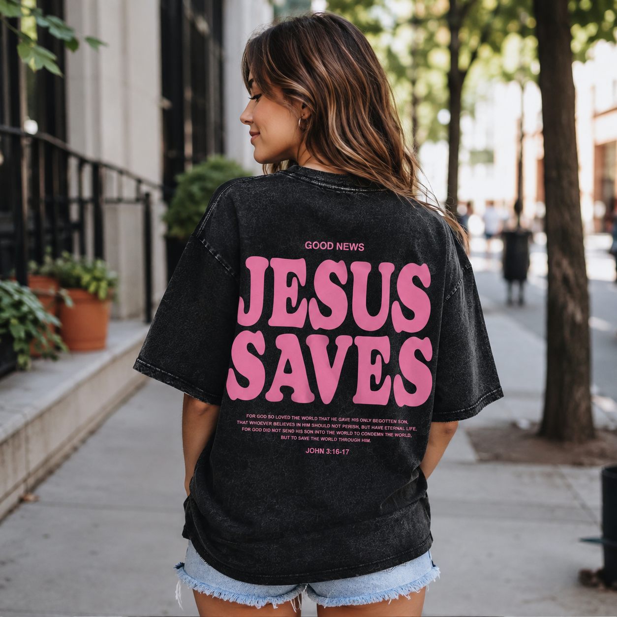 Good News Jesus Saves Washed T-Shirt - Vintage Wash Unisex Tee, Christian Faith Graphic Tshirt