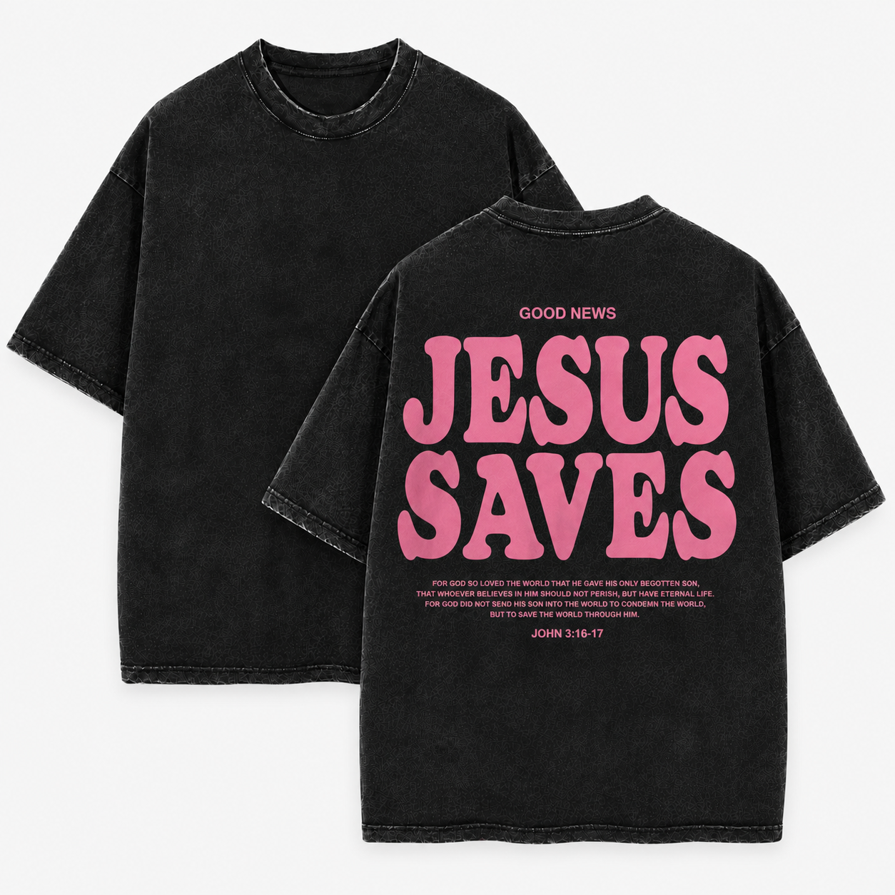 Good News Jesus Saves Washed T-Shirt - Vintage Wash Unisex Tee, Christian Faith Graphic Tshirt