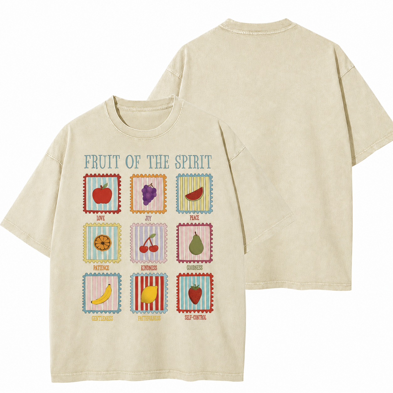 Fruit of The Spirit Washed T-Shirt - Vintage Wash Unisex Tee, Christian Faith Graphic Tshirt
