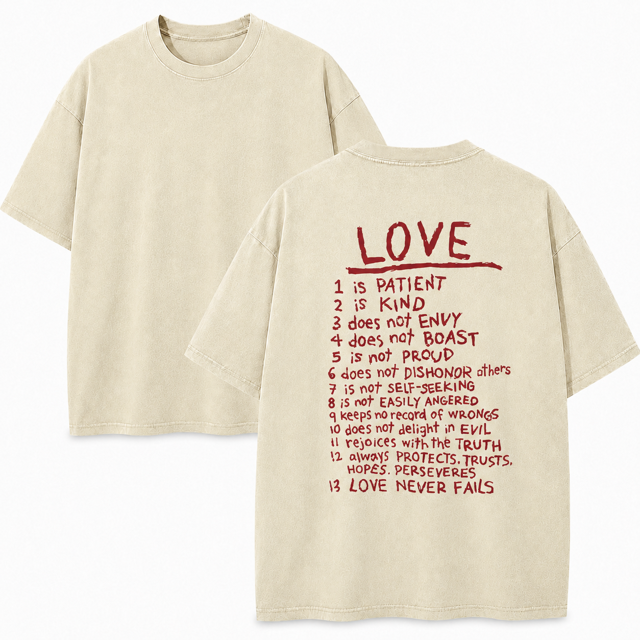 Love is Patient Washed T-Shirt - Vintage Wash Unisex Tee, Christian Faith Graphic Tshirt