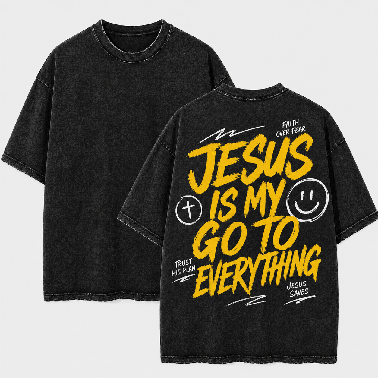 Jesus is My Go to Everything Washed T-Shirt - Vintage Wash Unisex Tee, Christian Faith Graphic Tshirt