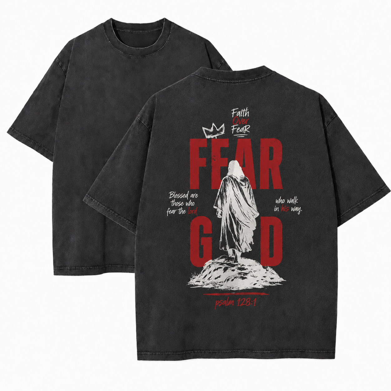 Fear God Gray Washed T-Shirt - Vintage Wash Unisex Tee, Christian Faith Graphic Tshirt