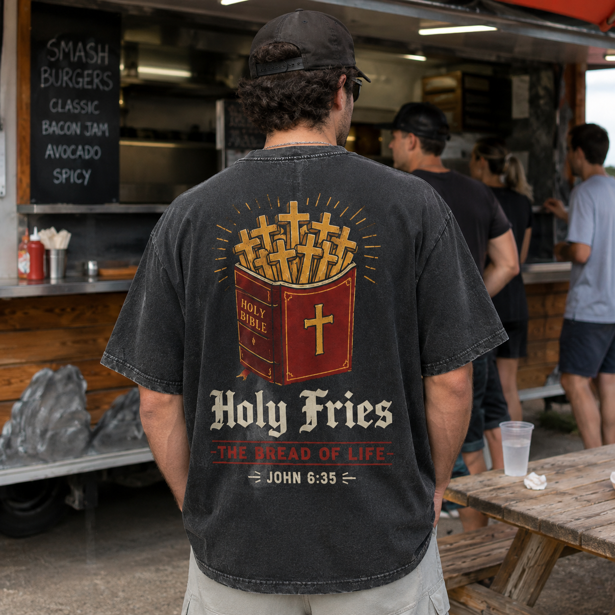 Holy Fries Washed T-Shirt - Vintage Wash Unisex Tee, Christian Faith Graphic Tshirt