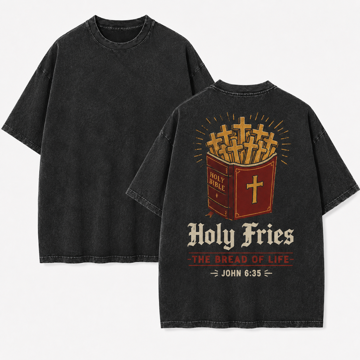 Holy Fries Washed T-Shirt - Vintage Wash Unisex Tee, Christian Faith Graphic Tshirt