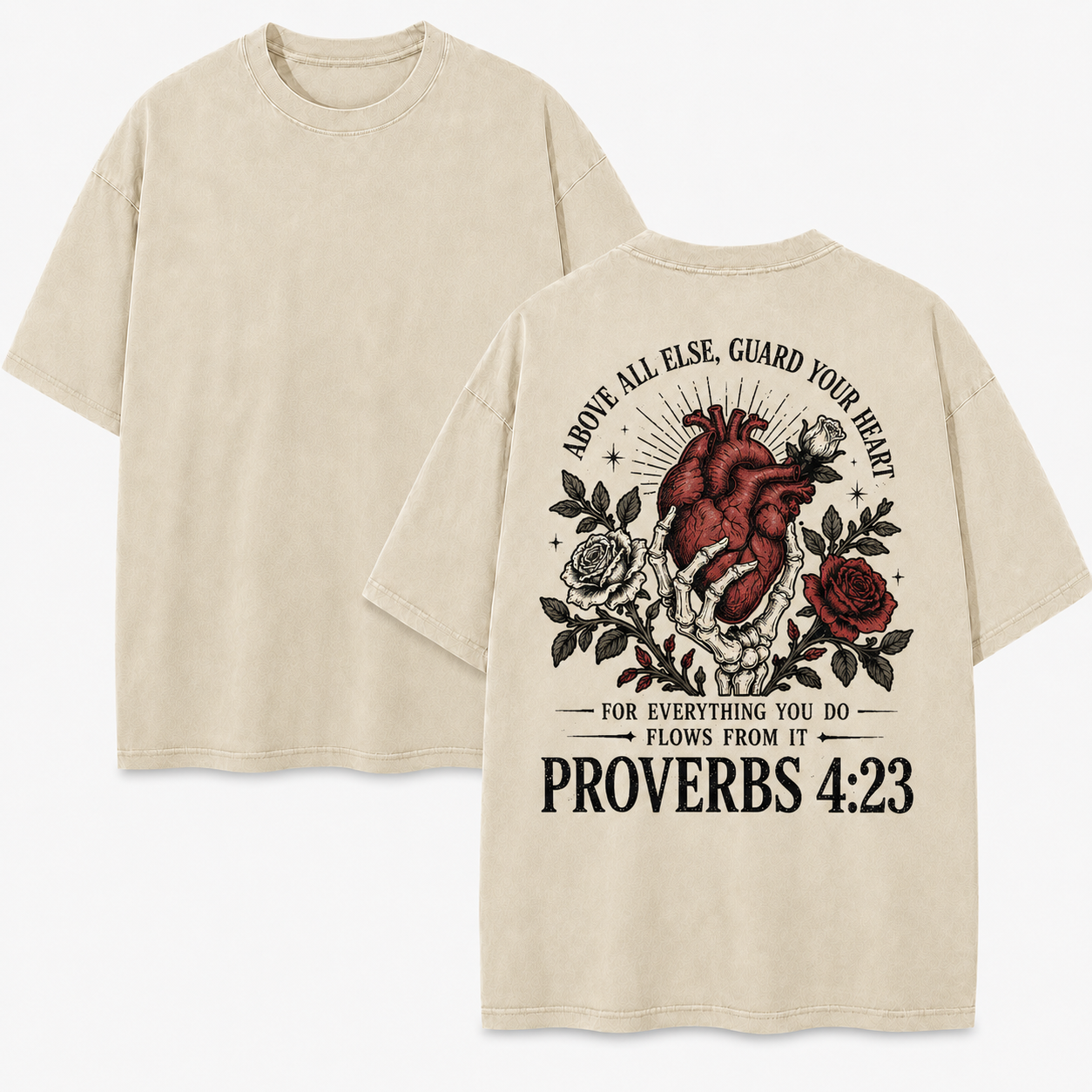 Above All Else, Guard Your Heart Washed T-Shirt - Vintage Wash Unisex Tee, Christian Faith Graphic Tshirt