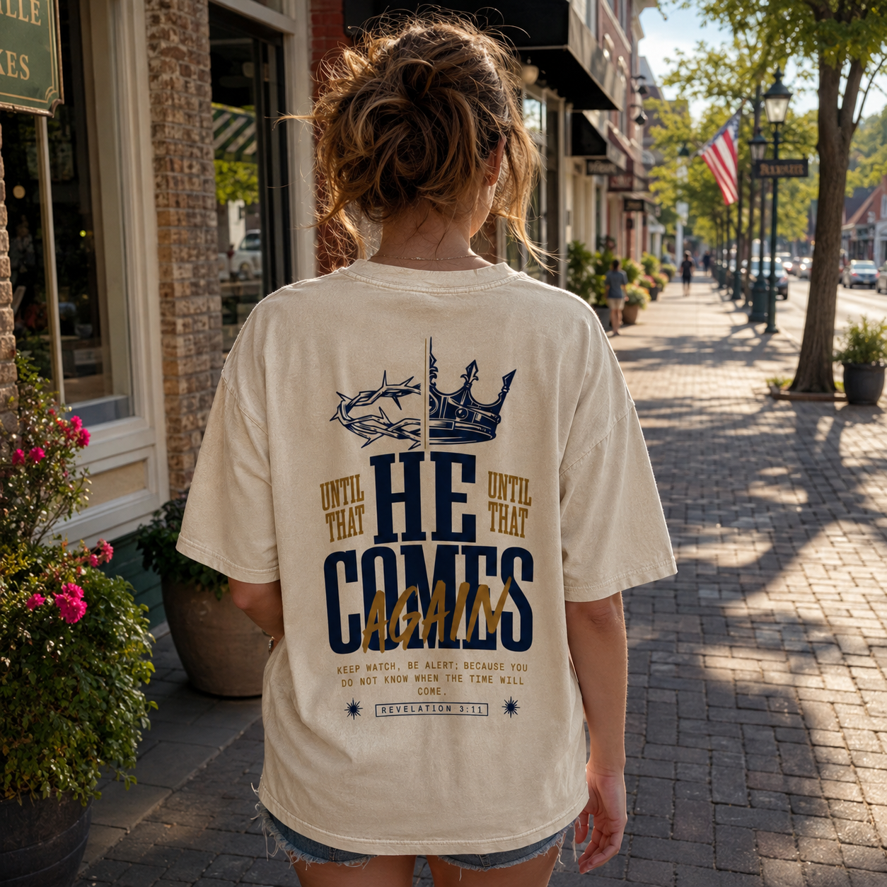He Comes Again Washed T-Shirt - Vintage Wash Unisex Tee, Christian Faith Graphic Tshirt
