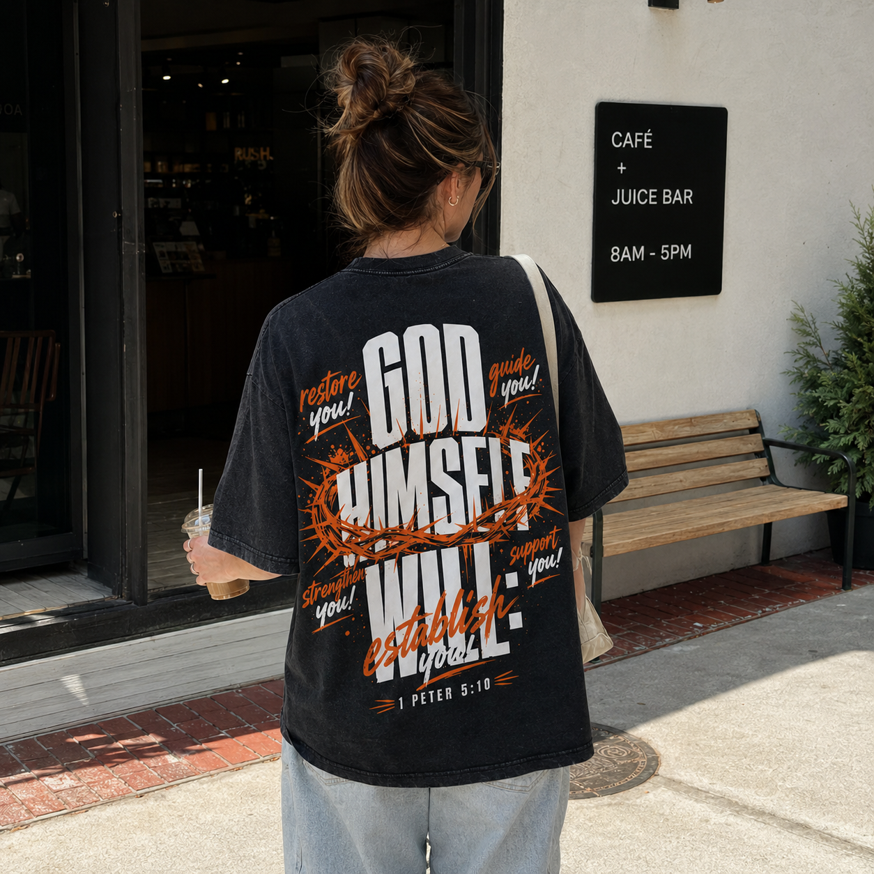 Half Hood, Half Holy Washed T-Shirt - Vintage Wash Unisex Tee, Christian Faith Graphic Tshirt