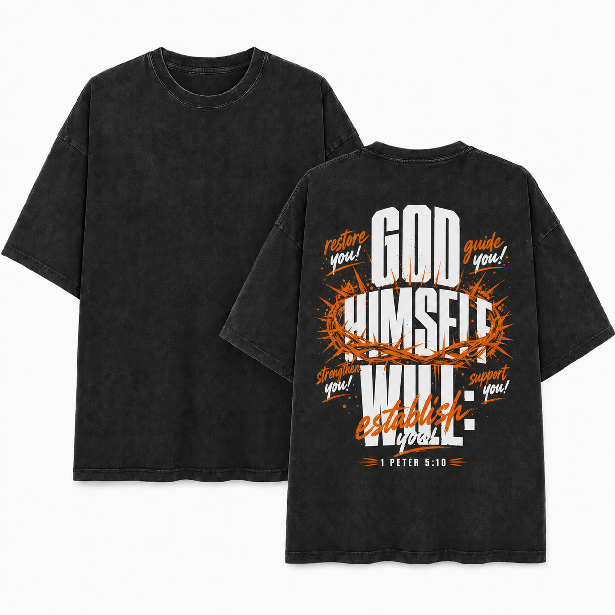 God Himself will Establish You Washed T-Shirt - Vintage Wash Unisex Tee, Christian Faith Graphic Tshirt