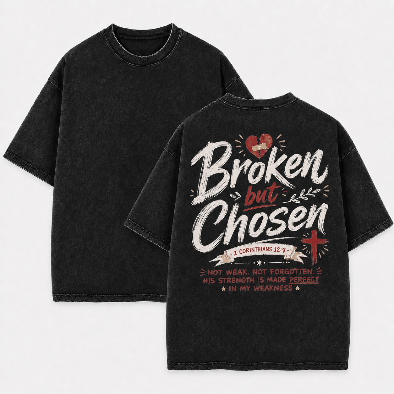 Broken But Chosen Washed T-Shirt - Vintage Wash Unisex Tee, Christian Faith Graphic Tshirt