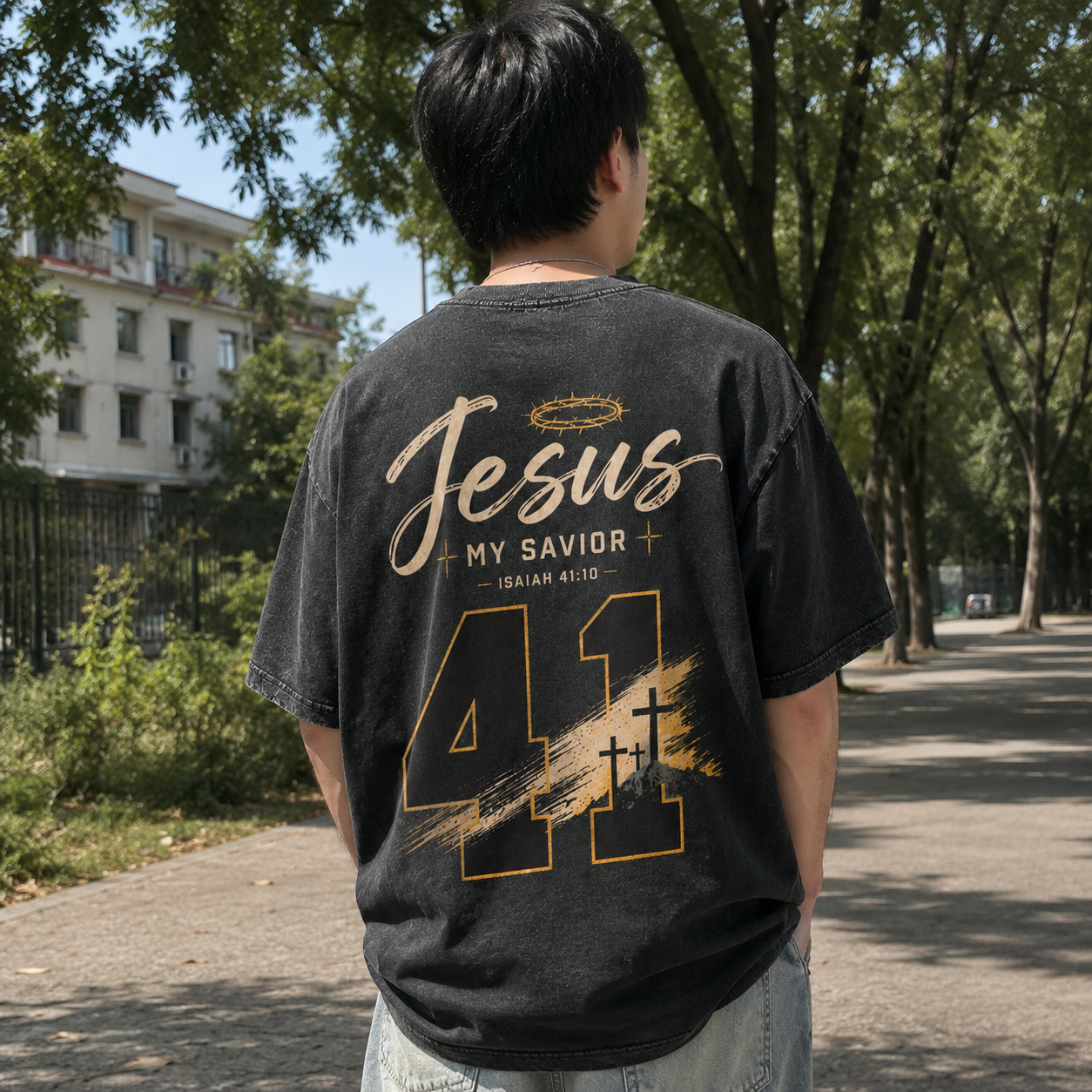 Jesus My Savior Washed T-Shirt - Vintage Wash Unisex Tee, Christian Faith Graphic Tshirt