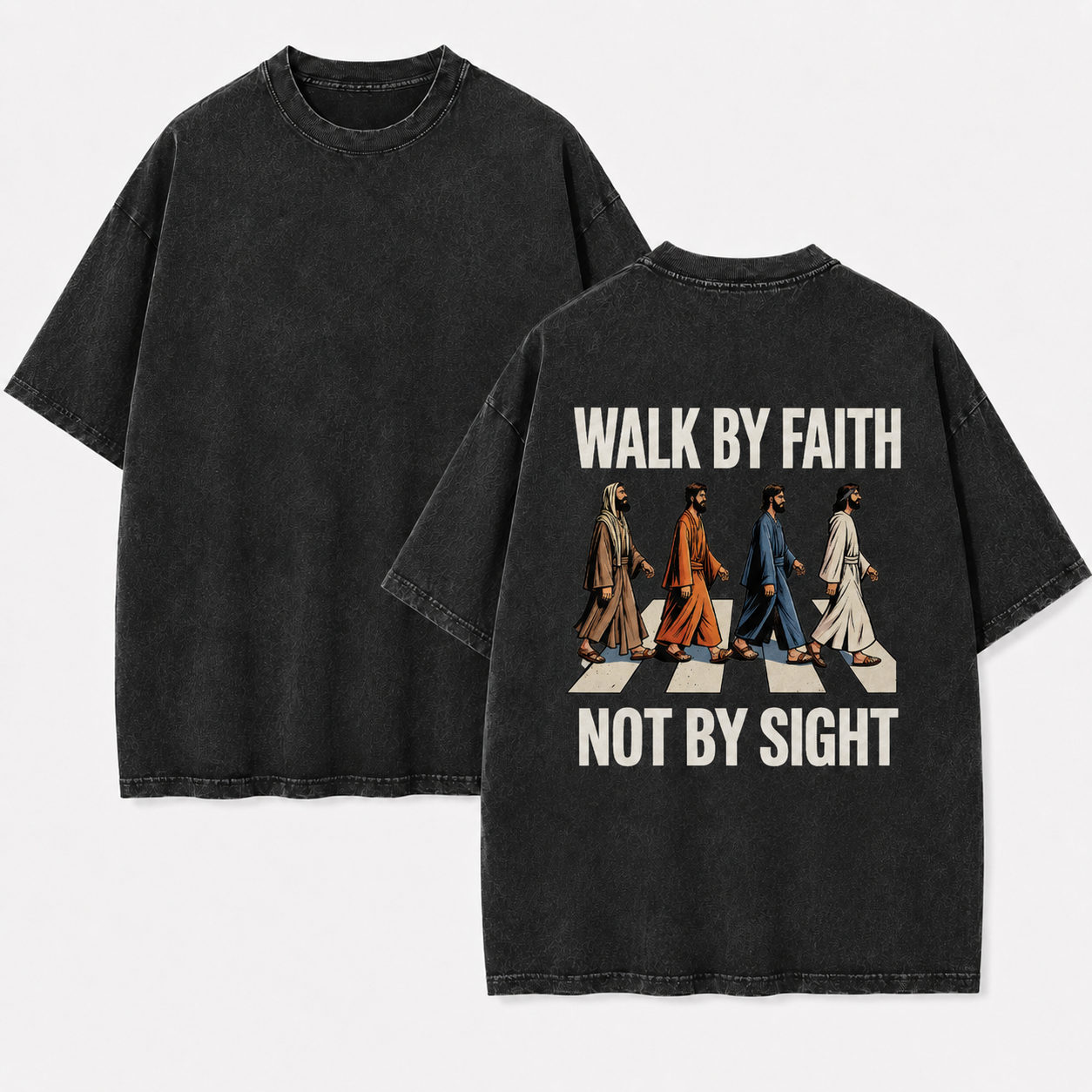Walk By Faith Not By Sight Washed T-Shirt - Vintage Wash Unisex Tee, Christian Faith Graphic Tshirt