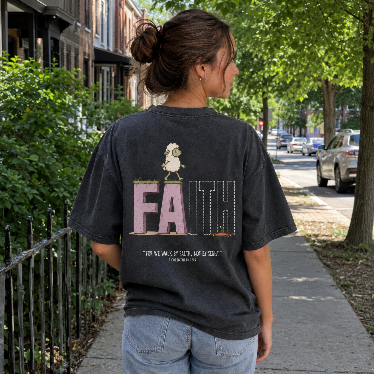 Jesus The Good Shepherd Washed T-Shirt - Vintage Wash Unisex Tee, Christian Faith Graphic Tshirt