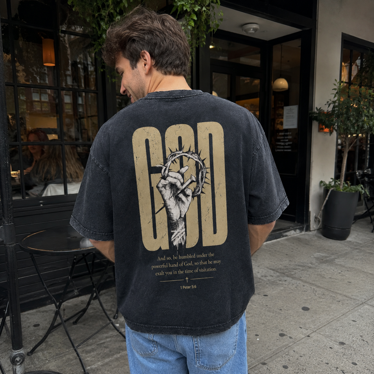 Jesus The Good Shepherd Washed T-Shirt - Vintage Wash Unisex Tee, Christian Faith Graphic Tshirt
