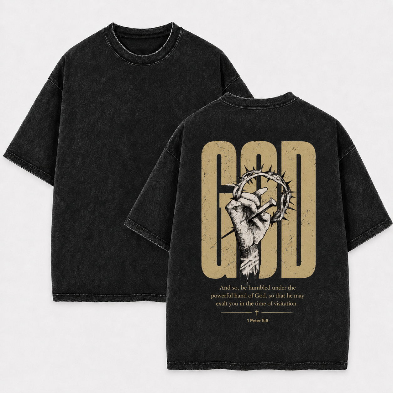 God and Hand Washed T-Shirt - Vintage Wash Unisex Tee, Christian Faith Graphic Tshirt