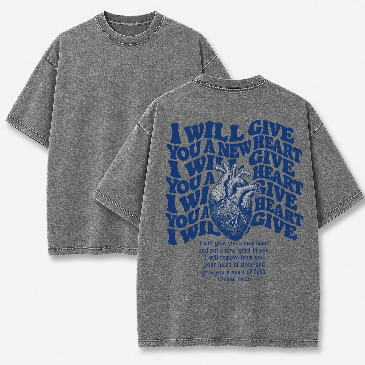 I Will Give You A New Heart Washed T-Shirt - Vintage Wash Unisex Tee, Christian Faith Graphic Tshirt