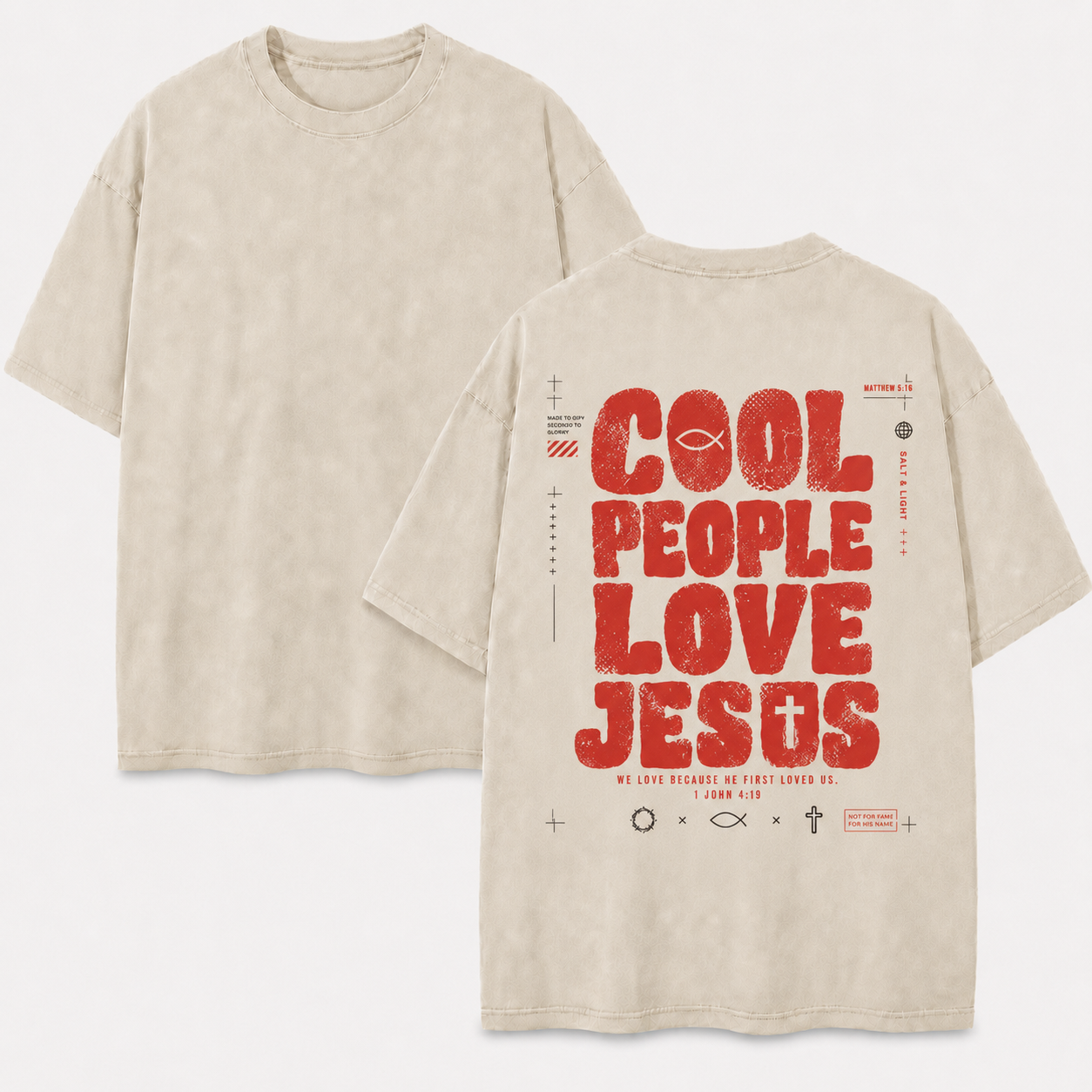 Cool People Love Jesus Washed T-Shirt - Vintage Wash Unisex Tee, Christian Faith Graphic Tshirt